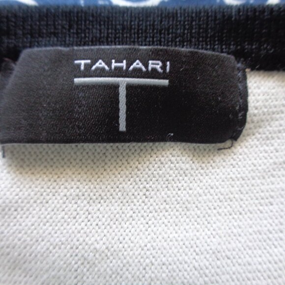 Tahari White Black Brown Stripe Rayon Knit V-Neck Sweater Small - Picture 4 of 5